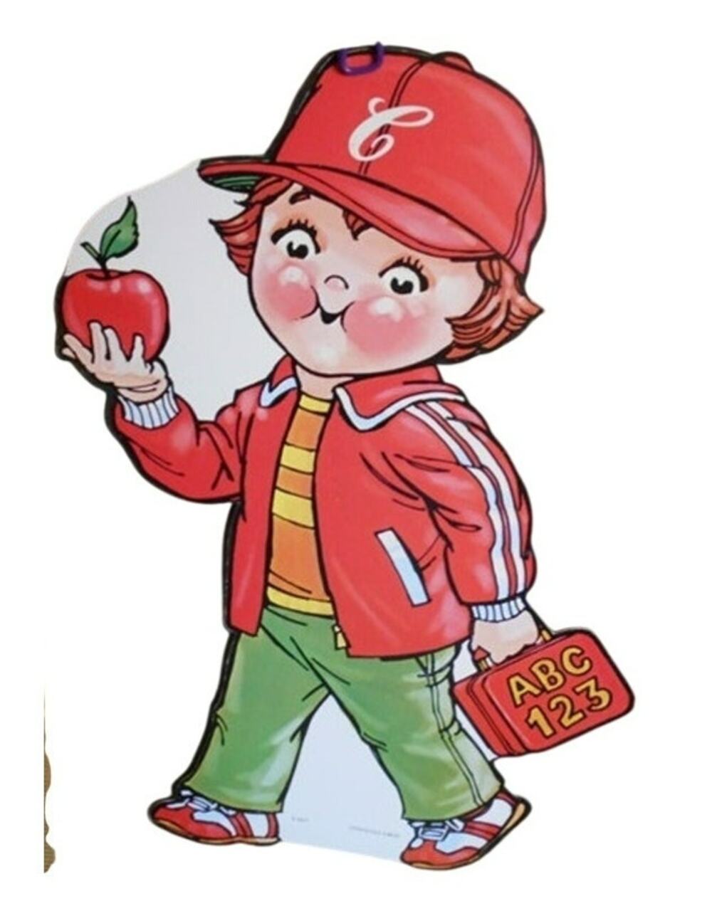 Vintage Campbell Soup Die Cut Litho School Days Boy with Lunchbox & Apple